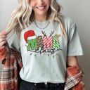 Small Bay Light Sage Mama Claus Santa Plaid Leopard Print Christmas Festive Pattern Comfort Colors Tee