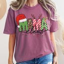 Small Berry Red Mama Claus Santa Plaid Leopard Print Christmas Festive Pattern Comfort Colors Tee