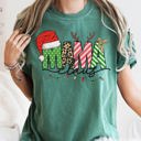 Large Blue Spruce Green Mama Claus Santa Plaid Leopard Print Christmas Festive Pattern Comfort Colors Tee