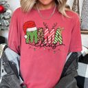 Medium Crimson Red Mama Claus Santa Plaid Leopard Print Christmas Festive Pattern Comfort Colors Tee