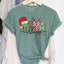 XXXL Light Green Mama Claus Santa Plaid Leopard Print Christmas Festive Pattern Comfort Colors Tee