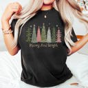 Small Black Merry and Bright Christmas Trees, Snowflakes, Stars, Decorations Comfort Colors Tee