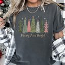 Medium Pepper Dark Gray Merry and Bright Christmas Trees, Snowflakes, Stars, Decorations Comfort Colors Tee