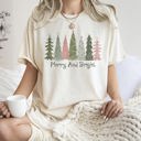Small Ivory Cream Merry and Bright Christmas Trees, Snowflakes, Stars, Decorations Comfort Colors Tee