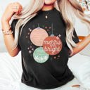 Small Black Merry And Bright Pastel Christmas Ornaments Holiday Ornament Pattern Comfort Colors Tee
