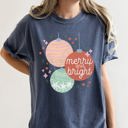 Medium Denim Blue Merry And Bright Pastel Christmas Ornaments Holiday Ornament Pattern Comfort Colors Tee