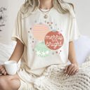 Large Ivory Cream Merry And Bright Pastel Christmas Ornaments Holiday Ornament Pattern Comfort Colors Tee