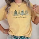XL Mustard Merry And Bright Watercolor Trees Christmas Illustration Holiday Edition Comfort Colors Tee