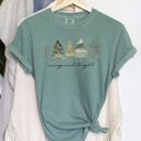 XL Light Green Merry And Bright Watercolor Trees Christmas Illustration Holiday Edition Comfort Colors Tee