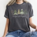 XXL Pepper Dark Gray Merry And Bright Watercolor Trees Christmas Illustration Holiday Edition Comfort Colors Tee