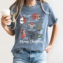 Large Blue Jean Merry Christmas Doodles Santa Stockings Tree Retro Holiday Edition Comfort Colors Tee