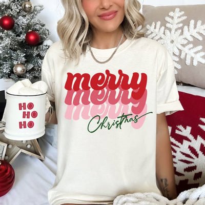 Merry Christmas Retro Text Holiday Typography Edition Vintage Comfort Colors Tee