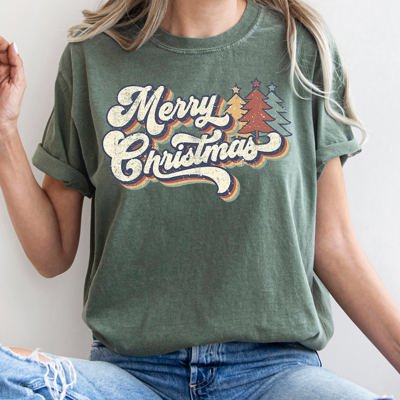 Merry Christmas Retro Trees Stacked Lettering Classic Design Edition Comfort Colors Tee