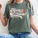  Merry Christmas Retro Trees Stacked Lettering Classic Design Edition Comfort Colors Tee