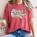  Merry Christmas Retro Trees Stacked Lettering Classic Design Edition Comfort Colors Tee