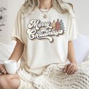  Merry Christmas Retro Trees Stacked Lettering Classic Design Edition Comfort Colors Tee