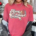 XL Crimson Red Merry Christmas Retro Trees Stacked Lettering Classic Design Edition Comfort Colors Tee