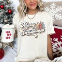 XL Ivory Cream Merry Christmas Retro Trees Stacked Lettering Classic Design Edition Comfort Colors Tee