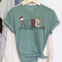 Medium Light Green Merry Christmas Santa Claus Festive Holiday Greeting For Seasonal Gatherings And Family Photos Comfort Colors Tee