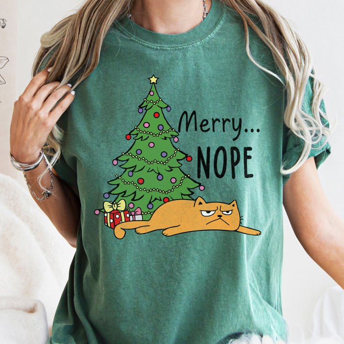 Merry Nope Funny Cat Christmas Holiday Laughs Edition For Cat Lovers And Cozy Season Wear Comfort Colors Tee