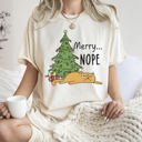 XXL Ivory Cream Merry Nope Funny Cat Christmas Holiday Laughs Edition For Cat Lovers And Cozy Season Wear Comfort Colors Tee