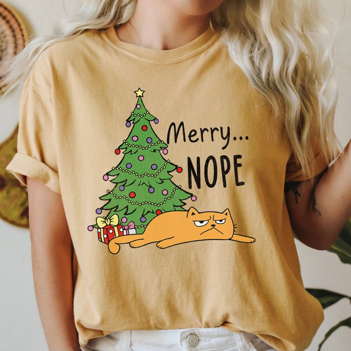 Merry Nope Funny Cat Christmas Holiday Laughs Edition For Cat Lovers And Cozy Season Wear Comfort Colors Tee