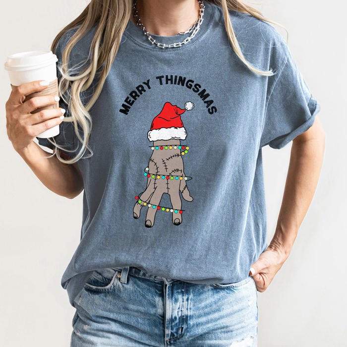 Merry Thingsmas Christmas Wednesday Spooky Zombie Holiday Haunt Comfort Colors Tee