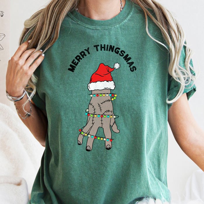 Merry Thingsmas Christmas Wednesday Spooky Zombie Holiday Haunt Comfort Colors Tee