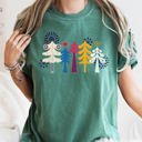 Large Blue Spruce Green Noel Folk Art Christmas Snowflakes Nordic Winter Decor Inspired Vintage Style Warmth Comfort Colors Tee
