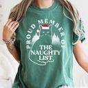 Large Blue Spruce Green Proud Member Of The Naughty List Cat Christmas Santa Festive Edition Comfort Colors Tee