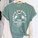 Medium Light Green Proud Member Of The Naughty List Cat Christmas Santa Festive Edition Comfort Colors Tee