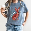  Rabbit Folk Art Inspired Scandinavian Winter Christmas Scene Art Comfort Colors Tee