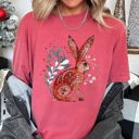 XXXL Crimson Red Rabbit Folk Art Inspired Scandinavian Winter Christmas Scene Art Comfort Colors Tee