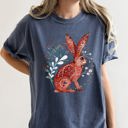 XXXL Denim Blue Rabbit Folk Art Inspired Scandinavian Winter Christmas Scene Art Comfort Colors Tee