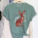 XXXL Light Green Rabbit Folk Art Inspired Scandinavian Winter Christmas Scene Art Comfort Colors Tee