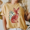Small Mustard Rabbit Folk Art Inspired Scandinavian Winter Christmas Scene Art Comfort Colors Tee