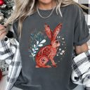 XL Pepper Dark Gray Rabbit Folk Art Inspired Scandinavian Winter Christmas Scene Art Comfort Colors Tee