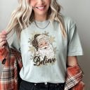 XL Bay Light Sage Retro Santa Believe Christmas Leopard Print Holiday Design Edition Comfort Colors Tee