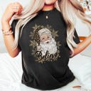 Medium Black Retro Santa Believe Christmas Leopard Print Holiday Design Edition Comfort Colors Tee