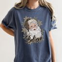 Large Denim Blue Retro Santa Believe Christmas Leopard Print Holiday Design Edition Comfort Colors Tee