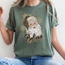 XXL Moss Dark Green Retro Santa Believe Christmas Leopard Print Holiday Design Edition Comfort Colors Tee