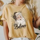 Small Mustard Retro Santa Believe Christmas Leopard Print Holiday Design Edition Comfort Colors Tee