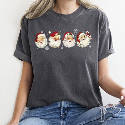 Retro Santas With Snowflakes Christmas Vintage Santa Illustration Print Comfort Colors Tee