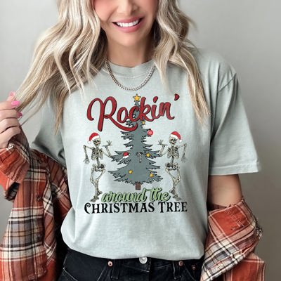 Rocking Around The Christmas Tree, Dancing Skeletons Holiday Vintage Comfort Colors Tee