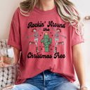 Large Crimson Red Rocking Around The Christmas Tree Desert Cactus Dancing Skeletons Comfort Colors Tee