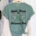 Small Light Green Rocking Around The Christmas Tree Desert Cactus Dancing Skeletons Comfort Colors Tee