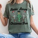 Small Moss Dark Green Rocking Around The Christmas Tree Desert Cactus Dancing Skeletons Comfort Colors Tee
