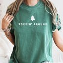 Small Blue Spruce Green Rocking Around The Christmas Tree Minimal Retro Rock And Roll Comfort Colors Tee