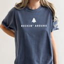 Small Denim Blue Rocking Around The Christmas Tree Minimal Retro Rock And Roll Comfort Colors Tee