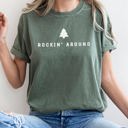 Large Moss Dark Green Rocking Around The Christmas Tree Minimal Retro Rock And Roll Comfort Colors Tee